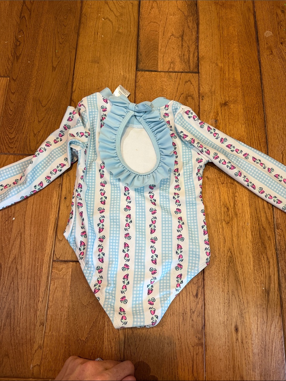 Nicole Miller Girls Light Blue, White & Pink Floral Stripe One-Piece Swimsuit